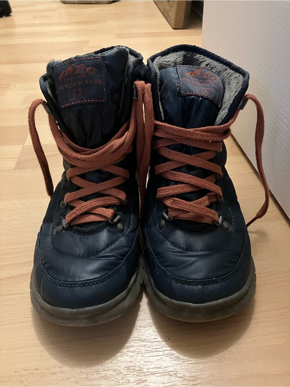 The North Face Navy Winter Boots with Rust Laces